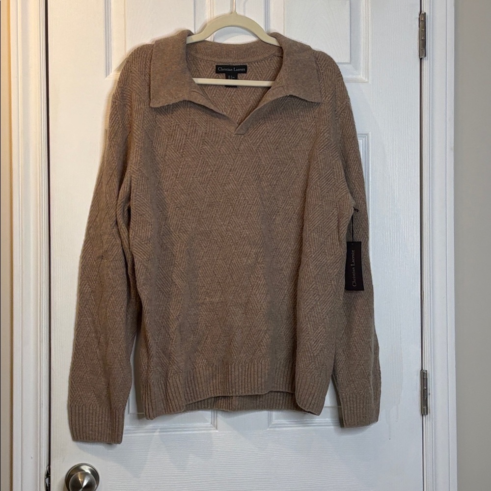 ⭐️ NWT- Christian Lacroix V-Neck merino wool and cashmere Sweater in Taupe- XL - Picture 10 of 10